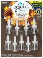 🌲 glade plugins ароматическое масло для заправки, cashmere woods, 6,39 ж. унц, 9 шт. - насыщенное эфирным маслом устройство для подключения к розетке логотип