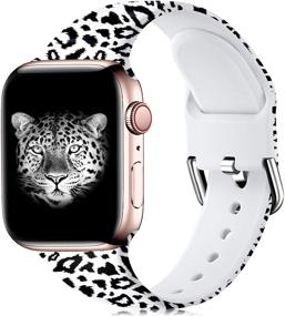 img 4 attached to 🌺 Stylish Fadeless Floral Silicone Bands for Apple Watch 42mm 44mm SE & Series 6, 3, 5 4 2 1 - Black Leopard Design, Women's M/L