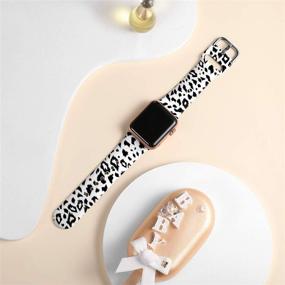 img 3 attached to 🌺 Stylish Fadeless Floral Silicone Bands for Apple Watch 42mm 44mm SE & Series 6, 3, 5 4 2 1 - Black Leopard Design, Women's M/L