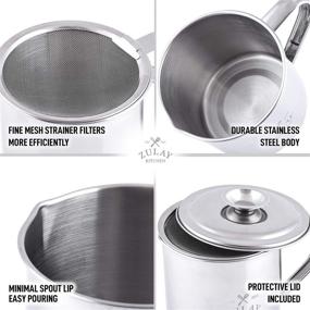 img 1 attached to 🥓 Zulay Kitchen Bacon Grease Container with Strainer - 1L Stainless Steel Cooking Oil Storage with Lid & Handle - Large Ghee & Bacon Fat Container Ideal for Storing Fats & Frying Oils