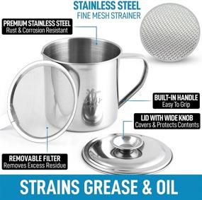 img 3 attached to 🥓 Zulay Kitchen Bacon Grease Container with Strainer - 1L Stainless Steel Cooking Oil Storage with Lid & Handle - Large Ghee & Bacon Fat Container Ideal for Storing Fats & Frying Oils