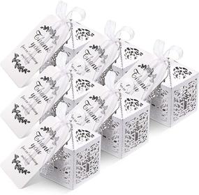 img 4 attached to 🎉 50 Laser Cut White Baptism Favor Boxes with Ribbons and Cross Design - Includes THANK YOU Kraft Tags for Baby Shower, Christening Favors, First Birthday Party, Wedding Decor