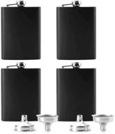 🥃 tebery 8 oz stainless steel black hip flask set - leakproof & stylish - ideal for groomsmen or bridal wedding gift - set of 4 + bonus funnel logo