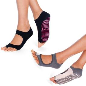 img 4 attached to (2 Pack) Tucketts Yoga Pilates Toeless Socks for Women, Gripped Non Slip Toe Socks for Barre, Ballet, Dance - Allegro Style