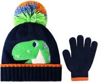 🦕 toddler boy knit beanie hat and glove set with dino, monster, and crocodile designs by accsa for winter logo