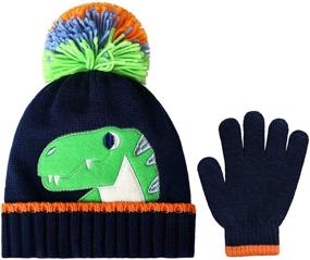 img 4 attached to 🦕 Набор вязаной шапки и перчаток для маленького мальчика с дизайнами Динозавра, Монстра и Крокодила, выпущенный брендом ACCSA для зимы.