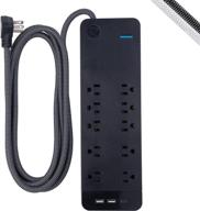 ge ultrapro 10 outlet surge protector with usb-c charging and 8ft designer ⚡ braided cord - compatible with iphone 12/11/pro/max/xs/xr/x/8, samsung galaxy, google pixel - 3540 joules, black logo