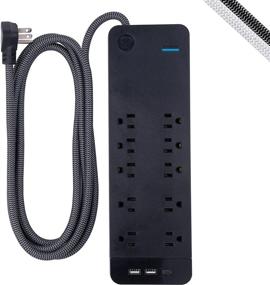 img 4 attached to GE UltraPro 10 Outlet Surge Protector with USB-C Charging and 8ft Designer ⚡ Braided Cord - Compatible with iPhone 12/11/Pro/Max/Xs/XR/X/8, Samsung Galaxy, Google Pixel - 3540 Joules, Black