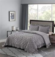 💤 hig shabby chic queen comforter set gray with lace ruffles - pintuck pinch pleat design - ultra soft prewashed lightweight microfiber - 3 piece bedding set with two shams (brianna-queen, gray) logo
