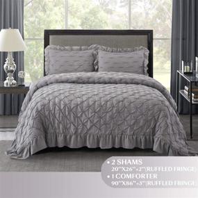 img 3 attached to 💤 HIG Shabby Chic Queen Comforter Set Gray with Lace Ruffles - Pintuck Pinch Pleat Design - Ultra Soft Prewashed Lightweight Microfiber - 3 Piece Bedding Set with Two Shams (Brianna-Queen, Gray)