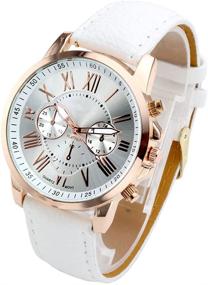 img 4 attached to Top Plaza Women's Analog Watch, Rose Gold Tone PU Leather Band - White