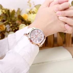 img 3 attached to Top Plaza Women's Analog Watch, Rose Gold Tone PU Leather Band - White