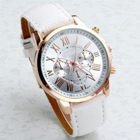 img 2 attached to Top Plaza Women's Analog Watch, Rose Gold Tone PU Leather Band - White