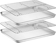 🍽️ wildone stainless steel baking sheet with rack set - non toxic, heavy duty, and easy to clean - includes 2 pans and 2 racks - 16 x 12 x 1 inch size logo