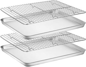 img 4 attached to 🍽️ Wildone Stainless Steel Baking Sheet with Rack Set - Non Toxic, Heavy Duty, and Easy to Clean - Includes 2 Pans and 2 Racks - 16 x 12 x 1 Inch Size