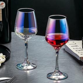 img 1 attached to 🍷 Iridescent Red Wine Glasses: Elegant Stemware for Wine Tasting, Weddings, and Special Occasions - Set of 4, 13 Oz