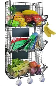 img 4 attached to 🍎 HLTOP 3 Tier Wall Mounted Metal Wire Fruit Storage Basket: Black, S-Hooks and Adjustable Chalkboards Included