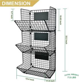 img 1 attached to 🍎 HLTOP 3 Tier Wall Mounted Metal Wire Fruit Storage Basket: Black, S-Hooks and Adjustable Chalkboards Included