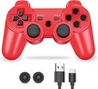 🎮 wireless ps-3 controller double shock gamepad: red with skin cover, thumb grips & mini usb cable logo