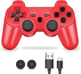 img 4 attached to 🎮 Wireless PS-3 Controller Double Shock Gamepad: Red with Skin Cover, Thumb Grips & Mini USB Cable