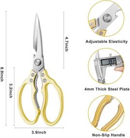 img 3 attached to 🔪 Gold AWINJOY Kitchen Scissors - Heavy Duty, Sharp, Dishwasher Safe - Ideal Kitchen Shears for Cooking, Meat, Chicken, Fish, Poultry, Herbs, Bread - Top Kitchen Accessories