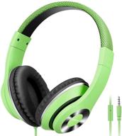 🎧 ausdom lightweight over-ear wired hifi stereo headphones with built-in microphone, comfortable leather earphones, noise isolating, adjustable deep bass for iphone, ipod, ipad, macbook, mp3, smartphones, laptop - green logo