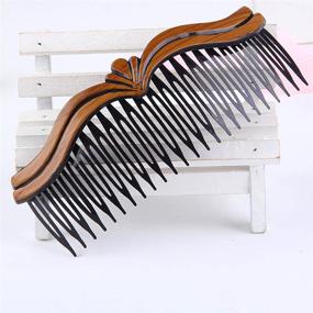 img 3 attached to 🌿 Retro Wood Grain Hair Side Combs - 8Pcs Hollow Hair Comb Pin Clips for Women's Hair Styling - 13.5x4.8cm