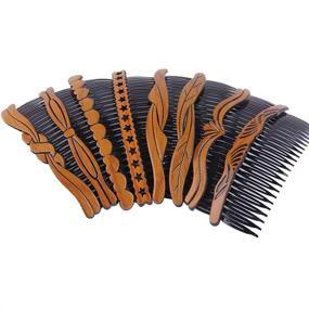 img 1 attached to 🌿 Retro Wood Grain Hair Side Combs - 8Pcs Hollow Hair Comb Pin Clips for Women's Hair Styling - 13.5x4.8cm