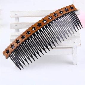 img 2 attached to 🌿 Retro Wood Grain Hair Side Combs - 8Pcs Hollow Hair Comb Pin Clips for Women's Hair Styling - 13.5x4.8cm