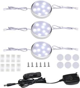 img 4 attached to Linkable LED Under Counter Lighting Fixture, Pack of 3 Plug-in Puck Lights for Kitchen Cabinets, Manual Switch, 6000K Daywhite for Wardrobe, Closet, Showcase, Bookcase