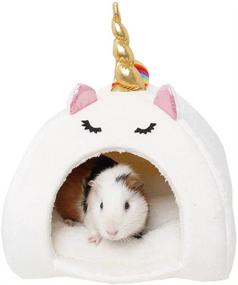 img 1 attached to 🦄 Guienne Pig Accessories Cage Toys for Chinchilla, Hedgehogs, Rabbits, Dutch Rats, Hamsters, Ferrets - Supplies for Bed, Bearded Dragon House, Hideout, Habitat - Cute Unicorn Pet Nest (Medium, White)