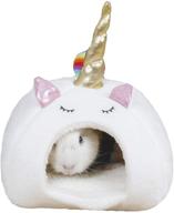 🦄 guienne pig accessories cage toys for chinchilla, hedgehogs, rabbits, dutch rats, hamsters, ferrets - supplies for bed, bearded dragon house, hideout, habitat - cute unicorn pet nest (medium, white) logo