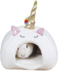 img 4 attached to 🦄 Guienne Pig Accessories Cage Toys for Chinchilla, Hedgehogs, Rabbits, Dutch Rats, Hamsters, Ferrets - Supplies for Bed, Bearded Dragon House, Hideout, Habitat - Cute Unicorn Pet Nest (Medium, White)