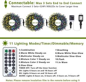 img 1 attached to 🎄 COLCOW 300 LED Color Changing Christmas String Lights Indoor Outdoor: 108ft Warm White Mixed Multicolor Fairy Lights with 11 Modes, Timer Remote & Waterproof Design