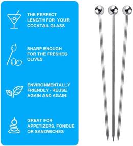 img 1 attached to 🍸 15-Piece Stainless Steel Cocktail Picks for Drinks - Reusable Cocktail Skewers, Garnish Picks, and Martini Picks for Olives, Appetizers, Fruit - Bloody Mary Skewers (Silver, 4.3 Inches)