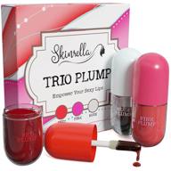 💋 lip plumper set by skinrella - enhance lips naturally for plumpness - hydrating and nourishing for voluminous high-shine - red, pink, and clear lip plumping gloss logo