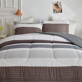 img 1 attached to Joyreap Queen Comforter Set - Light Gray and Brown Striped Design - Smooth Soft Microfiber - All Season Comforter - Full/Queen Size (90x90 inches)