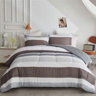 joyreap queen comforter set - light gray and brown striped design - smooth soft microfiber - all season comforter - full/queen size (90x90 inches) logo