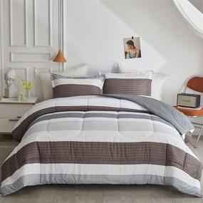 img 4 attached to Joyreap Queen Comforter Set - Light Gray and Brown Striped Design - Smooth Soft Microfiber - All Season Comforter - Full/Queen Size (90x90 inches)