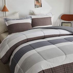 img 2 attached to Joyreap Queen Comforter Set - Light Gray and Brown Striped Design - Smooth Soft Microfiber - All Season Comforter - Full/Queen Size (90x90 inches)