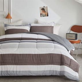 img 3 attached to Joyreap Queen Comforter Set - Light Gray and Brown Striped Design - Smooth Soft Microfiber - All Season Comforter - Full/Queen Size (90x90 inches)