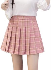 img 4 attached to 👗 Alliico Women's Plaid High Waist A-Line Pleated Mini Skirt - School Girl Style