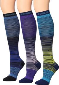 img 2 attached to 🧦 Stylish and Supportive: Ronnox Compression Socks for Men & Women - Colorful Knee High Socks (3-Pairs) - Choose Your Preferred Pressure (16-20 mmHg / 12-14 mmHg)