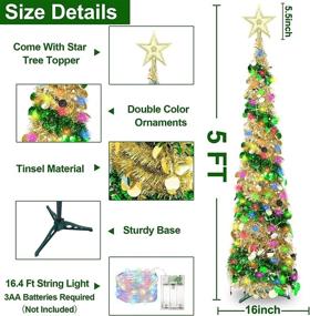 img 3 attached to 🎄 Enhance your Festive Décor with TURNMEON 5 Ft Tinsel Prelit Christmas Tree - 50 Color Lights & Sequin Ball Ornaments - Battery Operated with Timer - Stunning Gold Xmas Decoration!