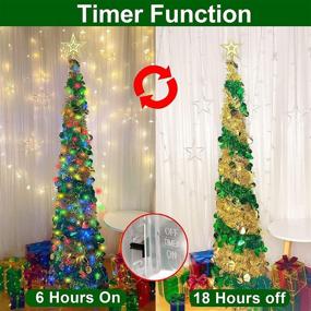 img 1 attached to 🎄 Enhance your Festive Décor with TURNMEON 5 Ft Tinsel Prelit Christmas Tree - 50 Color Lights & Sequin Ball Ornaments - Battery Operated with Timer - Stunning Gold Xmas Decoration!