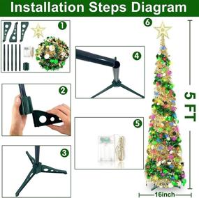 img 2 attached to 🎄 Enhance your Festive Décor with TURNMEON 5 Ft Tinsel Prelit Christmas Tree - 50 Color Lights & Sequin Ball Ornaments - Battery Operated with Timer - Stunning Gold Xmas Decoration!