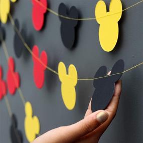 img 1 attached to Paper Garland - Mickey Mouse Inspired Club House Party Supplies - Tricolor Mickey Head Garland - Mickey Paper Garland for Birthday Decorations - Mickey Mouse Decor