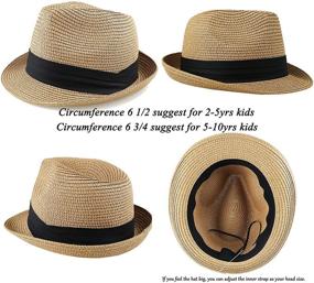 img 3 attached to 🎩 Children's Straw Sun Beach Fedora Hat with Short Brim - Fedora for Boys Girls (20.5" - 2-5 Years; 21.26" - 5-10 Years)