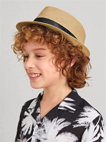 img 2 attached to 🎩 Children's Straw Sun Beach Fedora Hat with Short Brim - Fedora for Boys Girls (20.5" - 2-5 Years; 21.26" - 5-10 Years)