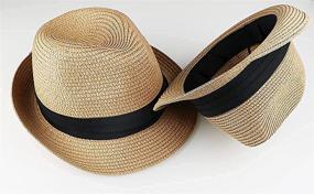 img 1 attached to 🎩 Children's Straw Sun Beach Fedora Hat with Short Brim - Fedora for Boys Girls (20.5" - 2-5 Years; 21.26" - 5-10 Years)